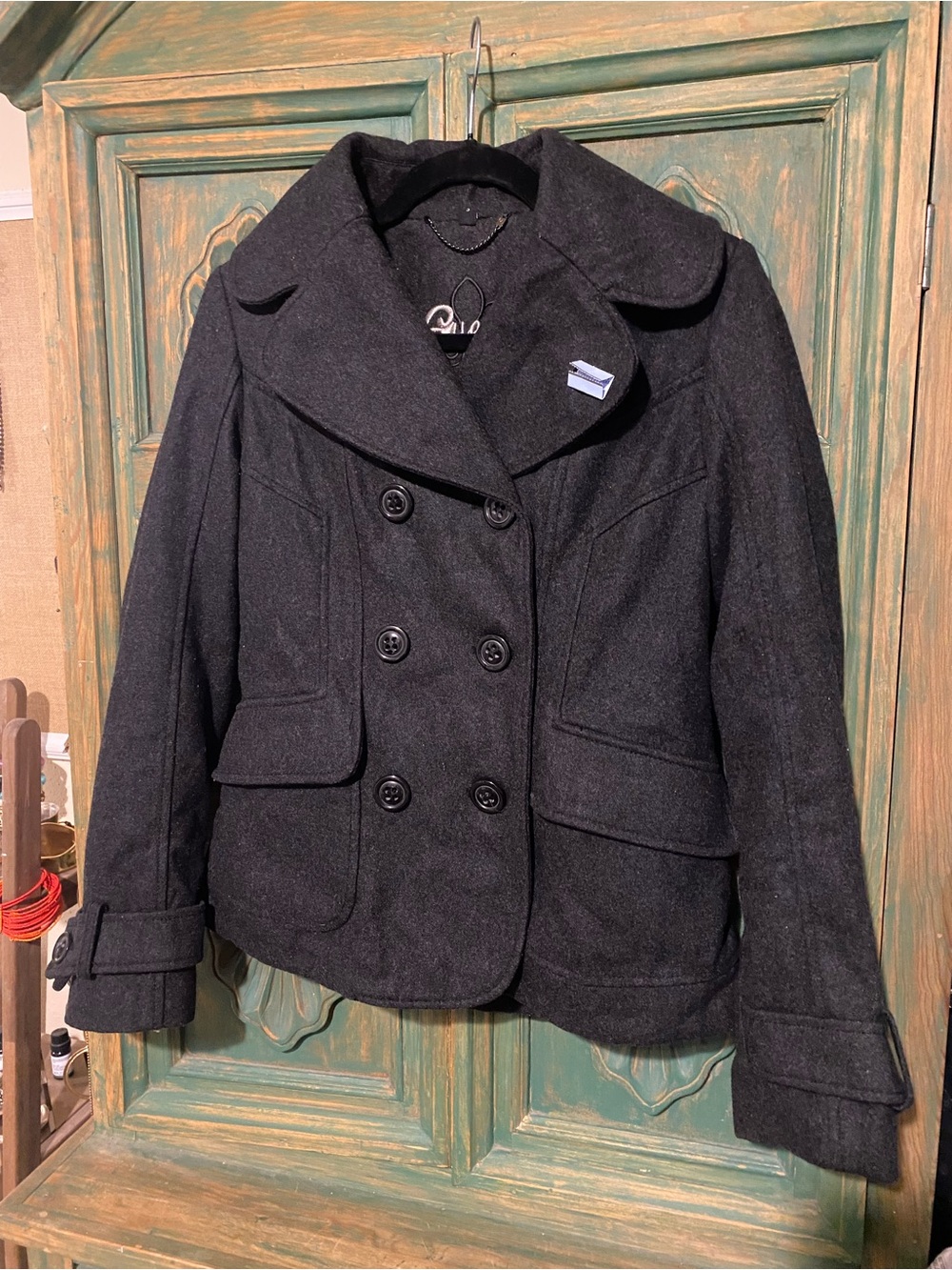Women’s  Dark Grey Double-Breasted Peacoat Jacket